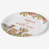 ワイルドワンファースト誕生日ガールサファリジャングル動物 ペーパープレート (アングル)