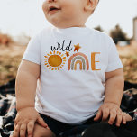 ワイルドワンファースト誕生日レインボーアンドサンパーティー ベビーTシャツ<br><div class="desc">かわいい水色のレインボーとサンワイルドワンパーティーtシャツ</div>