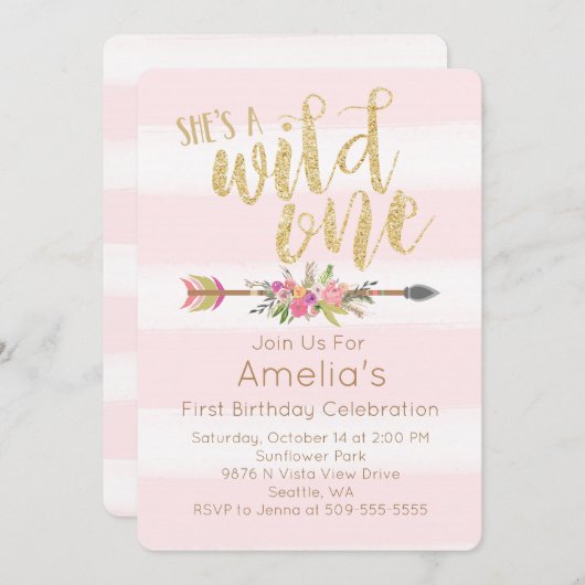 ワイルドワンファースト誕生日招待状 招待状 (正面/裏面)
