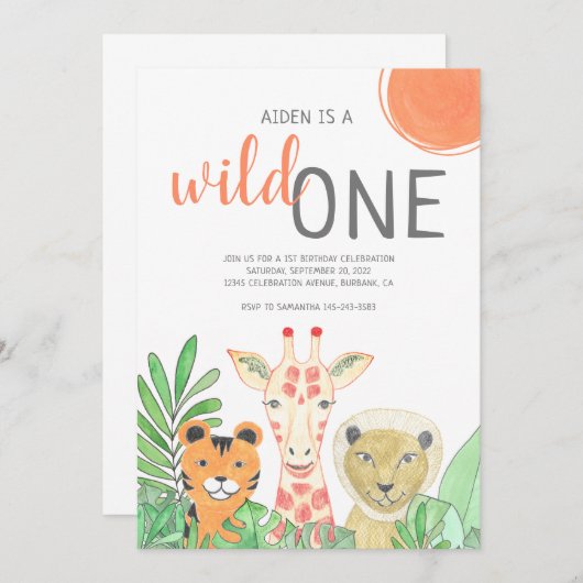 ワイルドワンファースト誕生日 招待状 (正面/裏面)