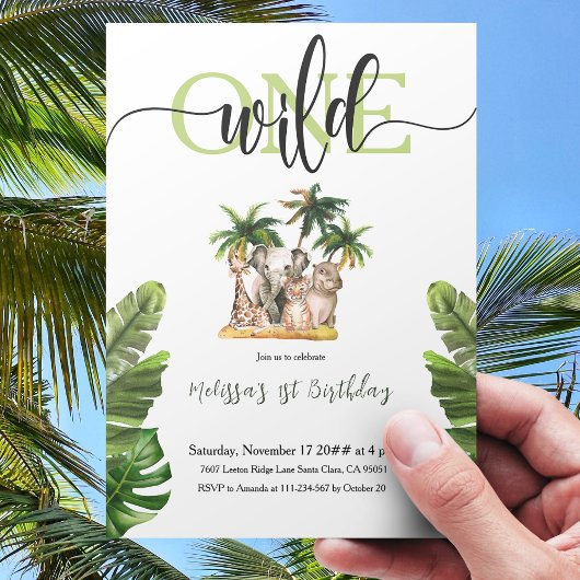 ワイルドワンファースト1stサファリ動物の誕生日パーティー 招待状