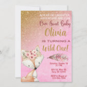 ワイルドワンフォックスウッドランド1st誕生日招待状。 招待状 (正面)