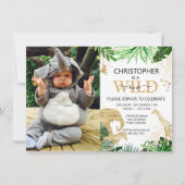 ワイルドワンフォトサファリをテーマにした誕生日パーティー 招待状 (正面)