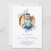 ワイルドワンフォトブルー1歳の誕生日 招待状 (正面)