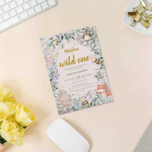 ワイルドワンフォレスト動物1st誕生日招待状 招待状