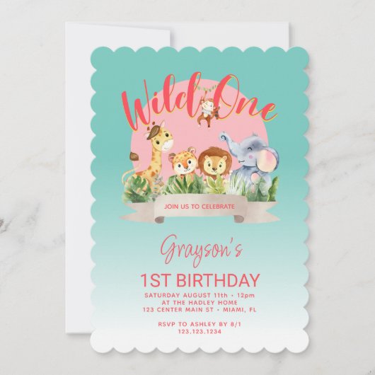 ワイルドワンフロリダスタイル1st誕生日 招待状 (正面)