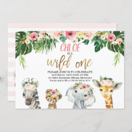 ワイルドワンフローラの葉サファリアニマルズ誕生日 招待状