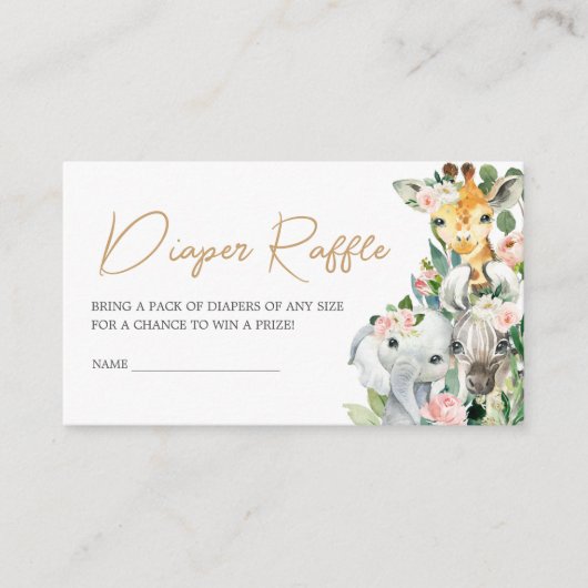 ワイルドワンフローラサファリベイビーシャワーおむつラッフル エンクロージャーカード (正面)