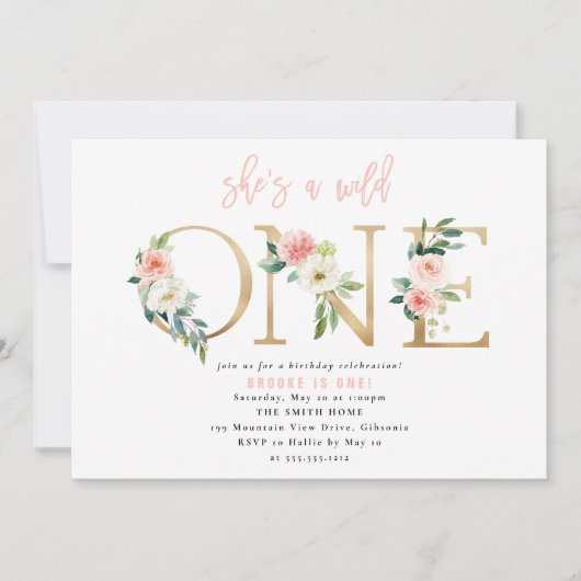 ワイルドワンフローラファースト誕生日招待状 招待状 (正面)