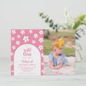 ワイルドワンフローラフォトベビーガール1st誕生日パーティー 招待状 (スタンド正面)