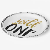 ワイルドワンブラック+金ゴールド写真1歳の誕生日 ペーパープレート (アングル)