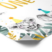 ワイルドワンブルー金ゴールドパーティー動物誕生日標識 ポスター (角)