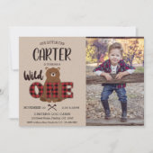 ワイルドワンプレイドベアフォトバースデーパーティー 招待状 (正面)