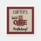ワイルドワンプレイドベアーバースデーパーティー スタンダードカクテルナプキン (正面)