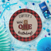 ワイルドワンプレイドベアーバースデーパーティー ペーパープレート (パーティー)