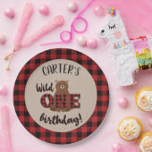 ワイルドワンプレイドベアーバースデーパーティー ペーパープレート (パーティー)