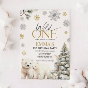 ワイルドワンベアの誕生日招待状、1歳の誕生日 招待状