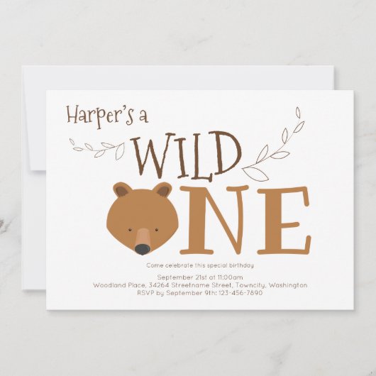 ワイルドワンベアアニマルファースト誕生日招待状 招待状 (正面)