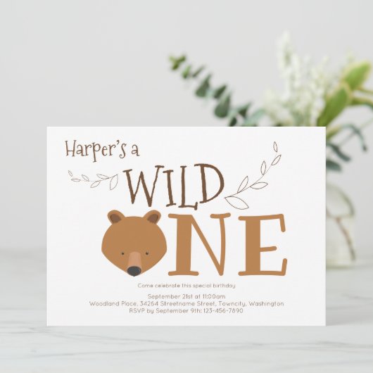 ワイルドワンベアアニマルファースト誕生日招待状 招待状 (スタンド正面)