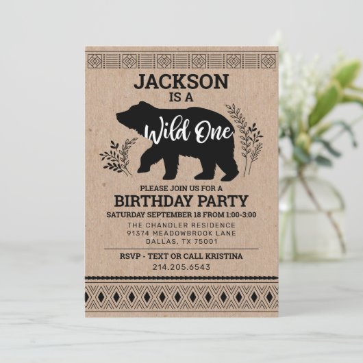 ワイルドワンベアファースト誕生日招待状 招待状 (スタンド正面)