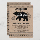 ワイルドワンベアファースト誕生日招待状 招待状 (正面/裏面)