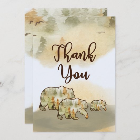 ワイルドワンベアーウッドランド赤ちゃんシャワー サンキューカード (正面/裏面)