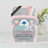 ワイルドワンベアーガールピンクバーチャル1st誕生日 招待状 (スタンド正面)