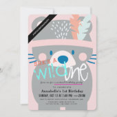 ワイルドワンベアーガールピンクバーチャル1st誕生日 招待状 (正面)