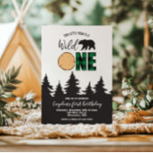 ワイルドワンベアーグリーンバッファロープレイドファースト誕生日 招待状