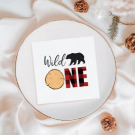 ワイルドワンベアーバッファロープレイドファースト誕生日ナプキンス スタンダードランチョンナプキン