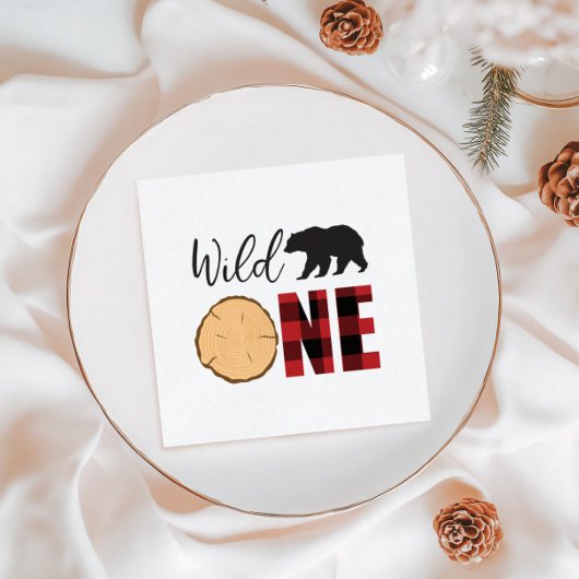 ワイルドワンベアーバッファロープレイドファースト誕生日ナプキンス スタンダードランチョンナプキン