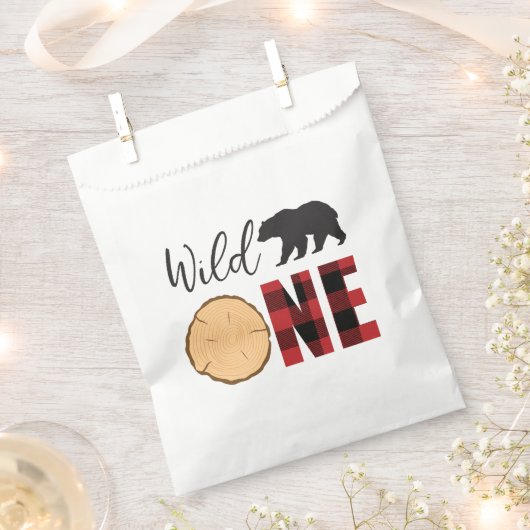 ワイルドワンベアーバッファロープレイドファースト誕生日 フェイバーバッグ (クリップ留めされた状態)