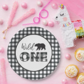 ワイルドワンベアーバッファロープレイドファースト誕生日 ペーパープレート (パーティー)