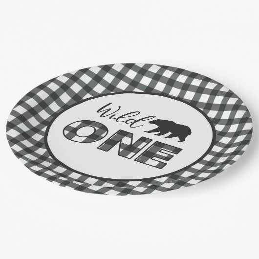 ワイルドワンベアーバッファロープレイドファースト誕生日 ペーパープレート (アングル)