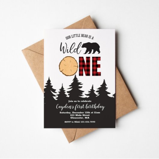 ワイルドワンベアーバッファロープレイドファースト誕生日 招待状