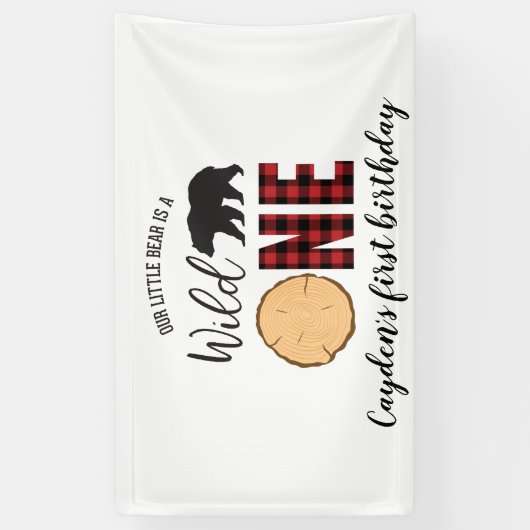 ワイルドワンベアーバッファロープレイドファースト誕生日 横断幕 (縦)