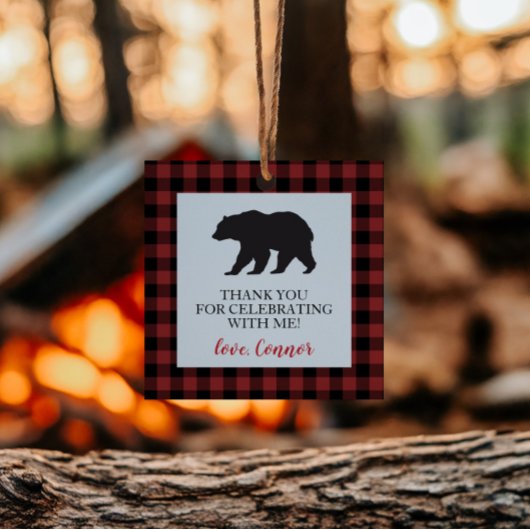 ワイルドワンベアーバッファロープレイド誕生日メッセージカード フェイバータグ