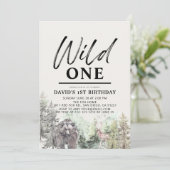 ワイルドワンベアーフォレスト山男の子1歳の誕生日 招待状 (スタンド正面)