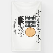 ワイルドワンベアーブラックバッファロープレイドファースト誕生日 横断幕 (縦)