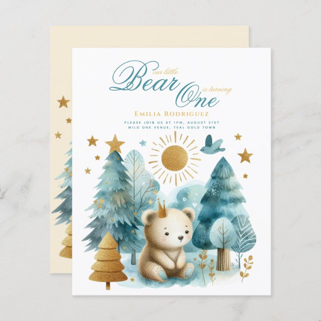 ワイルドワンベア1st誕生日（またはEDIT AGE）ティール（緑がかった色）金ゴールド (正面/裏面)