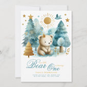 ワイルドワンベア1st誕生日（またはEDIT AGE）ティール（緑がかった色）金ゴールド 招待状 (正面)