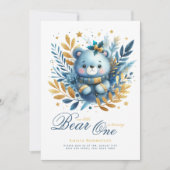 ワイルドワンベア1st誕生日（またはEDIT AGE）ティール（緑がかった色）金ゴールド 招待状 (正面)