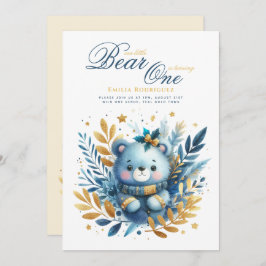 ワイルドワンベア1st誕生日（またはEDIT AGE）ティール（緑がかった色）金ゴールド 招待状