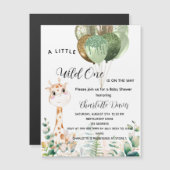 ワイルドワンベイビーシャワーキリンのジャングル贅沢 マグネット招待状 (正面/裏面)