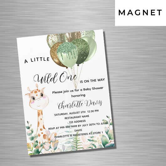 ワイルドワンベイビーシャワーキリンのジャングル贅沢 マグネット招待状