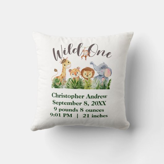 ワイルドワンベビーアニマルジャングルサファリ誕生統計 クッション (裏面)