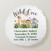 ワイルドワンベビーアニマルジャングルサファリ誕生統計 ラウンドクッション (正面)
