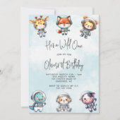 ワイルドワンベビーアニマル宇宙飛行士1歳の誕生日 招待状 (正面)