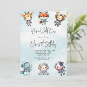 ワイルドワンベビーアニマル宇宙飛行士1歳の誕生日 招待状 (スタンド正面)