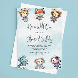 ワイルドワンベビーアニマル宇宙飛行士1歳の誕生日 招待状